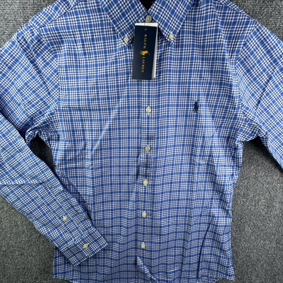 NWT Ralph Lauren Button Up Shirt Long Sleeve Slim Fit Blue Plaid Small Men - Picture 2 of 15